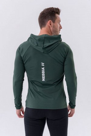Мужской лонгслив NEBBIA Long-sleeve T-shirt with a hoodie (темно-зелёный)(330)