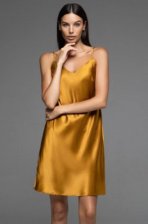 Inna 7521 Короткая сорочка Mia-Amore на тонких бретелях без подреза под грудью, выполнена из однотонного искусственного шелка бронзового оттенка. По бокам сорочки расположены пикантные разрезы.
Состав