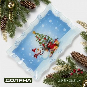Блюдо новогоднее прямоугольное Доляна «Зимняя сказка», 29.5x19.5 см, стекло
