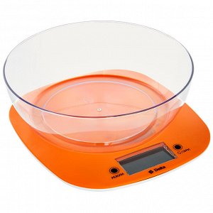 Весы кухонные DELTA KCE-32 оранж  (с чашей 5 кг,электронные, стекло, LCD дисплей) 12/уп