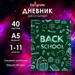 Дневник школьный для 1-11 классов, «Бэк ту скул 1», твёрдая обложка 7БЦ, глянцевая ламинация, 40 листов