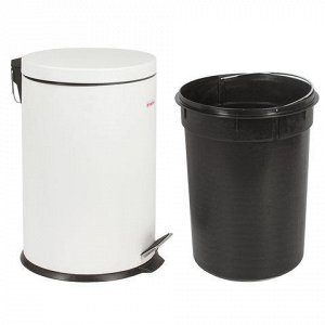Ведро-контейнер для мусора (урна) с педалью ЛАЙМА "Classic", 20 л, белое, глянцевое, металл, со съемным внутренним ведром, 60494