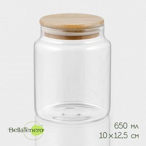 Банка стеклянная для хранения сыпучих продуктов BellaTenero «Эко», 650 мл, 10*12,5 см, с бамбуковой крышкой