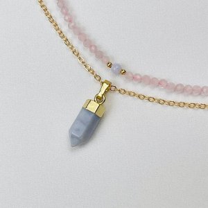 Колье двойное из Розового кварца и Голубого агата