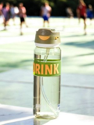 Бутылка для воды 900 мл спортивная с клапаном, прозрачная, со шкалой (зеленый)
