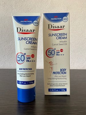 Disaar Солнцезащитный крем для тела с арбутином и маслом семян моркови SPF50+, 100 мл