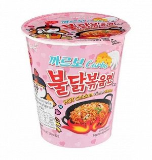 Лапша пшеничная Samyang ХОТ ЧИКЕН КАП РАМЕН КАРБОНАРА острая со вкусом курицы в соусе карбонара, 80 г (Samyang CARBO hot Chicken flavor ramen)