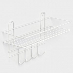 Полка для ванной прямая, 4 крючка, 33x12,5x21 см, белая