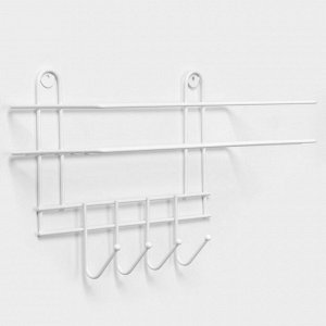 Полка для ванной прямая, 4 крючка, 33x12,5x21 см, белая