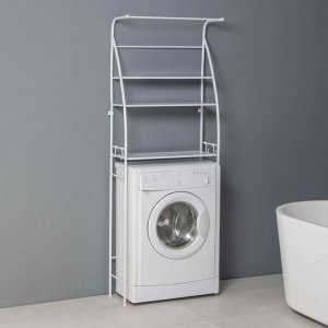 Стеллаж над стиральной машинкой со штангой для сушки, 66x25x175 см, белый