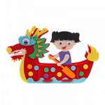 Объёмная  аппликация  лодка дракон красная