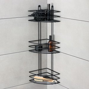 Полка для ванной угловая 3-ярусная, 20x20x66 см, чёрная
