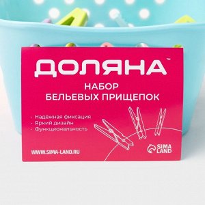 Прищепки для белья в синей корзинке Доляна, 6 см, 20 шт., МИКС