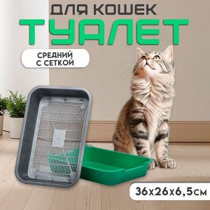 Туалет средний с сеткой 36 х 26 х 6,5 см, серый/зелёный