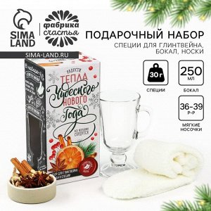 Набор для приготовления глинтвейна «Тепла»: бокал 250 мл., специи 30 г., носки 36-39 размера
