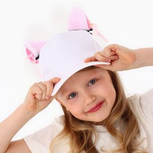 Кепка детская «Кошечка» с ушками, белая, р-р 52-54, 5-7 лет