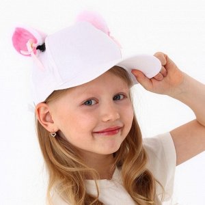 Кепка детская «Кошечка» с ушками, белая, р-р 52-54, 5-7 лет