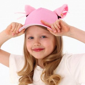 Кепка детская «Кошечка» с ушками, розовая, р-р 52-54, 5-7 лет