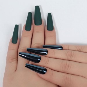 Накладные ногти, 12 шт., с клеевыми пластинами, форма балерина, матовые/хромированные, тёмно-зелёные
