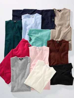 UNIQLO - кашемировый свитер с v-образным вырезом - 58 DARK GREEN