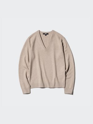 UNIQLO - кашемировый свитер с v-образным вырезом - 58 DARK GREEN