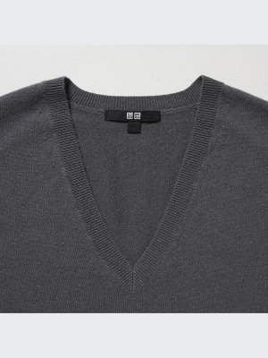 UNIQLO - кашемировый свитер с v-образным вырезом - 58 DARK GREEN