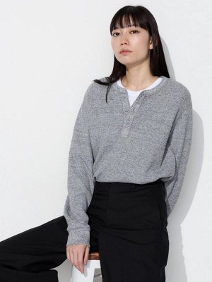 UNIQLO - вафельная кофта унисекс с пуговицами на вырезе - 32 BEIGE