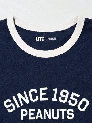 UNIQLO - хлопковая футболка с контрастной каймой Peanuts - 69 NAVY