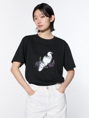 UNIQLO - хлопковая футболка PEACE FOR ALL Han Meilim - 09 BLACK