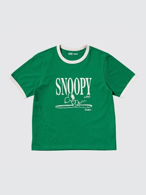 UNIQLO - хлопковая футболка с контрастной каймой Peanuts - 55 GREEN