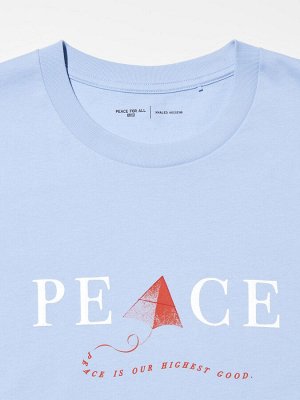 UNIQLO - хлопковая футболка PEACE FOR ALL Khaled Hosseini - 60 LIGHT BLUE