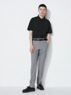 UNIQLO AIRism - хлопковая рубашка унисекс с коротким рукавом - 09 BLACK