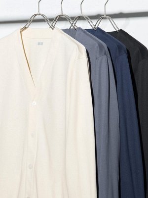 UNIQLO AIRism - хлопковый кардиган унисекс с боковыми карманами - 09 BLACK