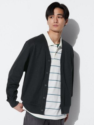 UNIQLO AIRism - хлопковый кардиган унисекс с боковыми карманами - 09 BLACK