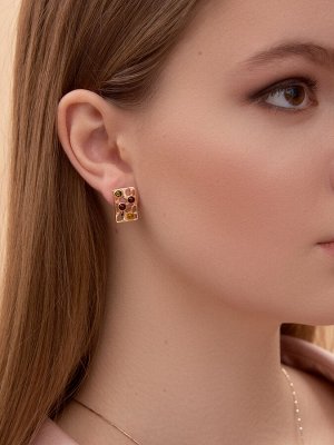 Ажурные позолоченные серьги с янтарём трёх цветов «Лимбо»
