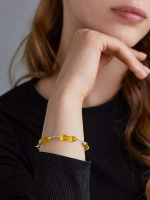 Нежный изящный браслет-цепочка «Капель» с лимонным янтарём