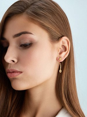 Изысканные серьги «Ренессанс» с лимонным янтарём и фианитами на застёжке-гвоздике