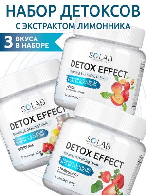 Набор из 3-х банок.. Detox Slim Effect. Лимонник. Вкус: Клубника + Персик + Ягодный микс.