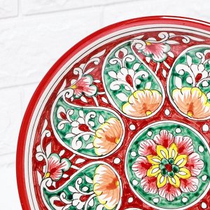 Ляган Риштанская Керамика "Цветы", 25 см, красный