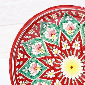 Ляган Риштанская Керамика "Цветы", 25 см, красный