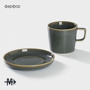 Чайная пара фарфоровая Magistro Fog, 2 предмета: чашка 250 мл, блюдце d=14 см
