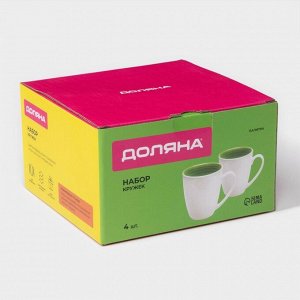 Кружки Доляна «Палитра», 350 мл, набор 4 шт., фарфор, белые, зелёные