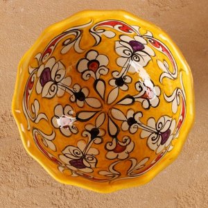 Конфетница узбекская Риштанская Керамика «Цветы», 12x10 см, жёлтая