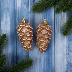 Украшение ёлочное &quot;Шишки&quot; (набор 2 шт) 4х10 см, золотисто-белый