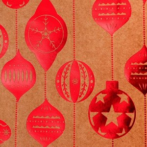 Пакет подарочный новогодний, крафт с тиснением, круглая ручка, «Ёлочные игрушки» 21x27x11 см, 120 г