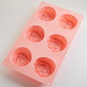 Форма 29,3х17,5х3,5см для выпечки 6 кексов силиконовая AK-6139S "Праздничные цветы" розовая