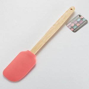 Лопатка 29,5 см силиконовая с деревянной ручкой AK-5161S розовая