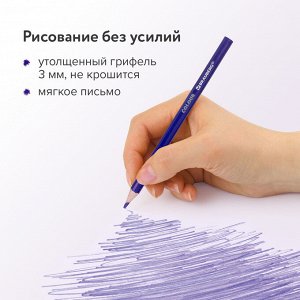 Карандаши цветные BRAUBERG PREMIUM, 12 цветов, пластиковые,шестигранные, грифель мягкий 3 мм, 181666