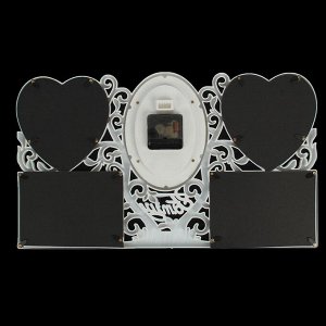 Часы настенные, серия: Фото, &quot;Family&quot;, сердечки белые, 4 фоторамки, 50х30 см, микс