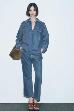 Топ Цвет как на первом фото ДЖИНСОВАЯ РУБАШКА С ВОРОТНИКОМ ПОЛО – ZW COLLECTION (JEANSHEMD MIT POLOKRAGEN – ZW COLLECTION) Рубашка ZARA WOMAN COLLECTION изготовлена из 100 % хлопкового прядения. Ворот